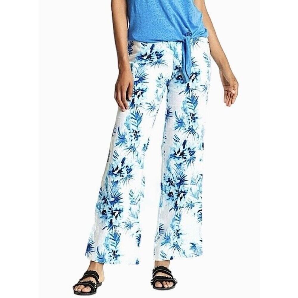 Tommy Bahama Waterfall 100% Linen Floral Wide Leg Pant Womens Size 10 NWOT $118